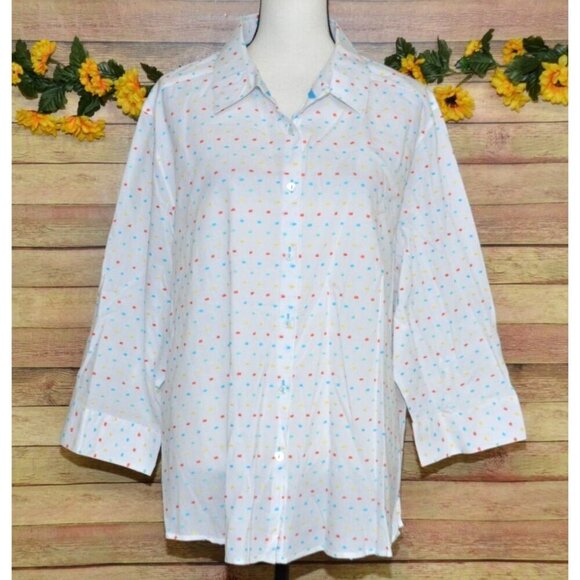 Foxcroft Plus Size 22W Fun Colorful Polka Dot Button Front Blouse Tunic Top - Picture 1 of 10